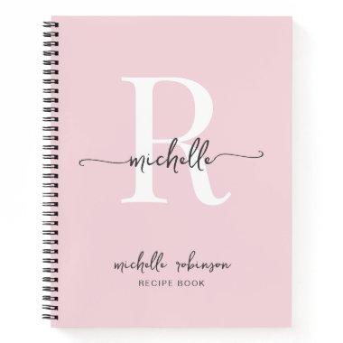 Elegant Blush Pink Cookbook Recipe Monogram Name Notebook