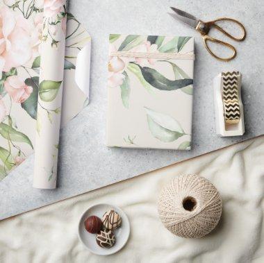 Elegant Blush Pink Eucalyptus Greenery Beige Wrapping Paper