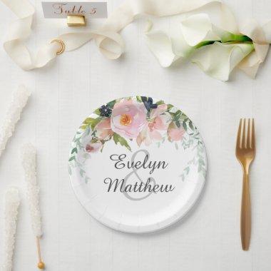 Elegant Blush Pink Floral Bouquet Bridal Shower Paper Plates