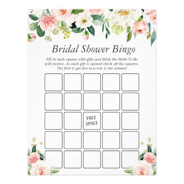 Elegant Blush Pink Floral Bridal Shower Bingo Game Flyer