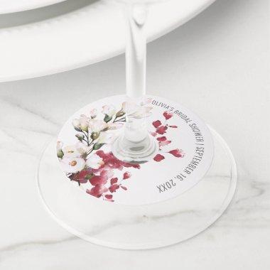 Elegant Blush Pink Floral Bridal Shower Favor Wine Wine Glass Tag