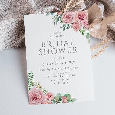 Elegant Blush Pink Floral Bridal Shower Invitations