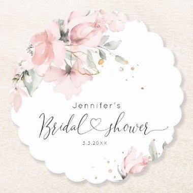 Elegant Blush pink floral bridal shower Paper Coaster