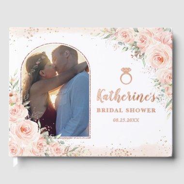 Elegant Blush Pink Floral  Photo Foil Guest Book