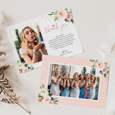 Elegant Blush Pink Floral Bridal Shower Photo Thank You Invitations