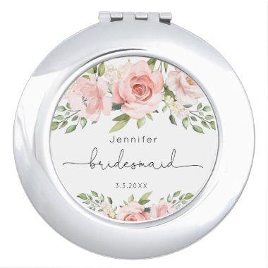 Elegant Blush pink floral bridesmaid gift Compact Mirror