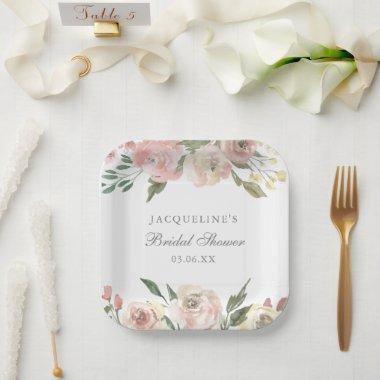 Elegant Blush Pink Floral Custom  Paper Plates