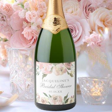 Elegant Blush Pink Floral Custom  Sparkling Wine Label