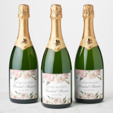 Elegant Blush Pink Floral Custom Bridal Shower Sparkling Wine Label