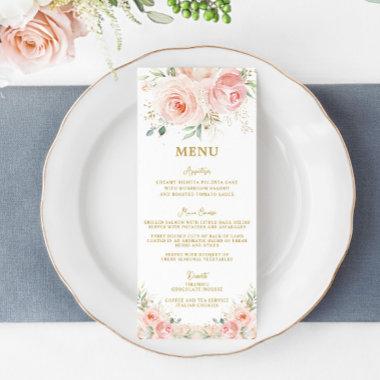 Elegant Blush Pink Floral Gold Bridal Shower Menu