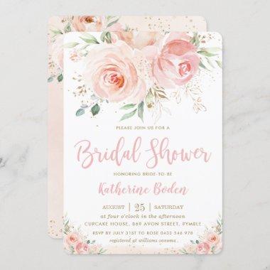 Elegant Blush Pink Floral Gold Girl Bridal Shower Invitations