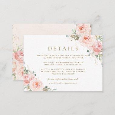 Elegant Blush Pink Floral Gold Wedding Details Enclosure Invitations