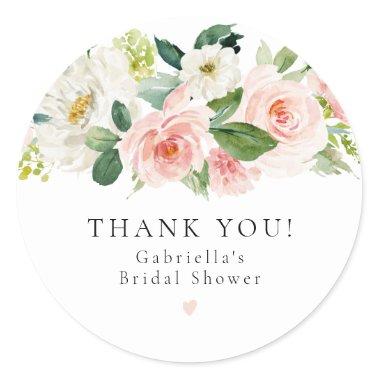 Elegant Blush Pink Floral Greenery Bridal Shower Classic Round Sticker