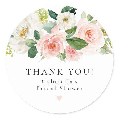 Elegant Blush Pink Floral Greenery  Classic Round Sticker