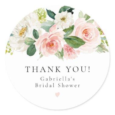 Elegant Blush Pink Floral Greenery Bridal Shower Classic Round Sticker