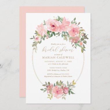 Elegant Blush Pink Floral Greenery Bridal Shower Invitations