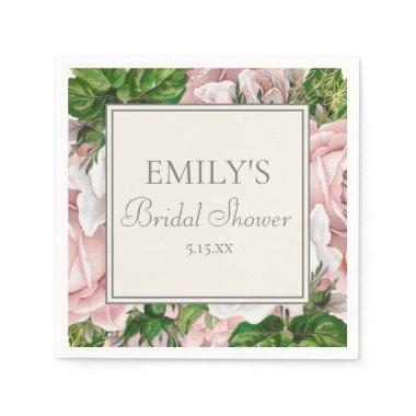 Elegant Blush Pink Floral Greenery Bridal Shower Napkins