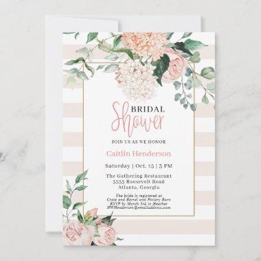 Elegant Blush Pink Floral Hydrangea Bridal Shower Invitations