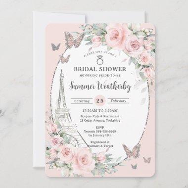 Elegant Blush Pink Floral Paris Bridal Shower Invitations