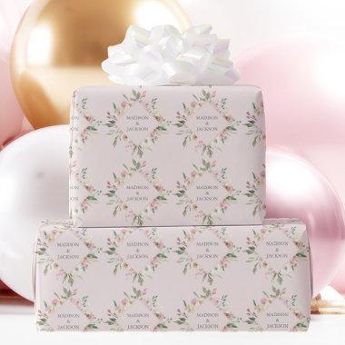 Elegant Blush Pink Floral Peony Monogram Wedding Wrapping Paper