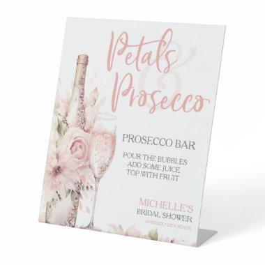 Elegant Blush Pink Floral Prosecco Bar Pedestal Sign