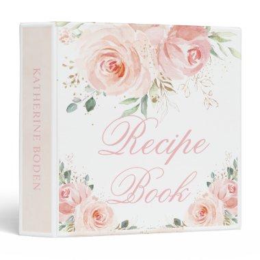 Elegant Blush Pink Floral Recipe Book 3 Ring Binder