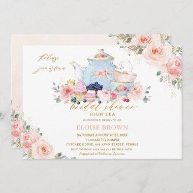 Elegant Blush Pink Floral Tea Party Bridal Shower Invitations