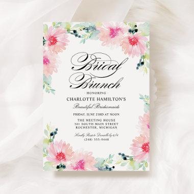 Elegant Blush Pink Floral Watercolor Bridal Brunch Invitations