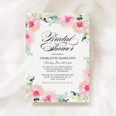 Elegant Blush Pink Floral Watercolor Bridal Shower Invitations
