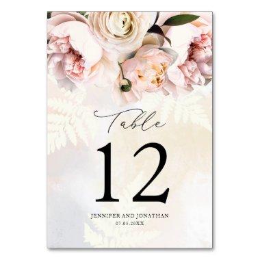Elegant Blush Pink Floral Wedding Table Number