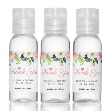 Elegant Blush Pink Floral Wedding Thank You Favor Hand Sanitizer