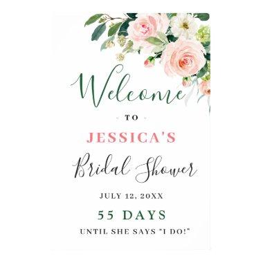 Elegant Blush Pink Flowers Boho Bridal Shower Poster