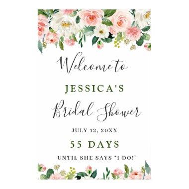 Elegant Blush Pink Flowers Boho Bridal Shower Poster