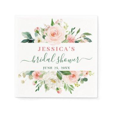 Elegant Blush Pink Flowers Bridal Shower Napkins