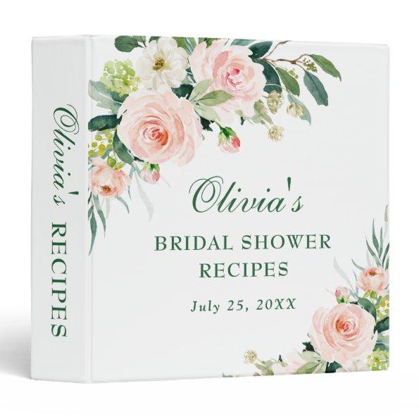 Elegant Blush Pink Flowers Bridal Shower Recipe 3 Ring Binder