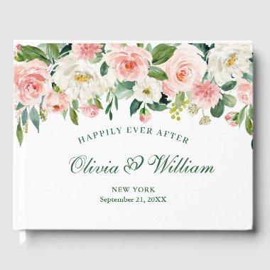 Elegant Blush Pink Flowers Floral Wedding Guest Book