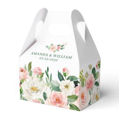 Elegant Blush Pink Flowers Greenery Wedding Favor Boxes