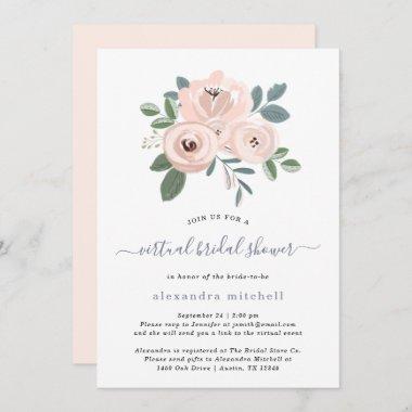 Elegant Blush Pink Flowers | Virtual Bridal Shower Invitations