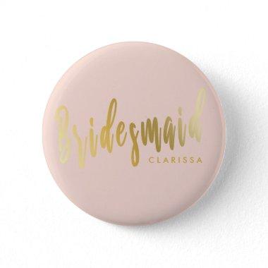 Elegant blush pink & gold bridesmaid button