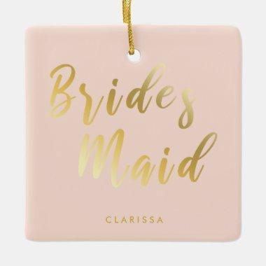 Elegant blush pink & gold bridesmaid ceramic ornament