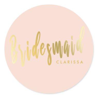 Elegant blush pink & gold bridesmaid classic round sticker