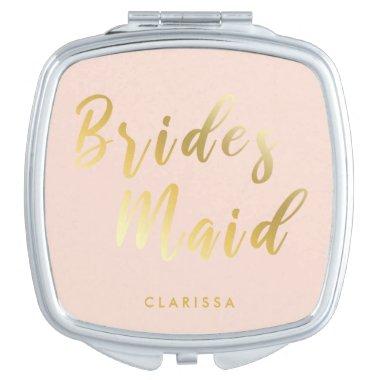 Elegant blush pink & gold bridesmaid compact mirror