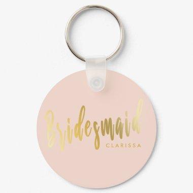 Elegant blush pink & gold bridesmaid keychain