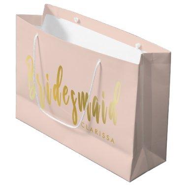Elegant blush pink & gold bridesmaid large gift bag