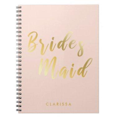 Elegant blush pink & gold bridesmaid notebook