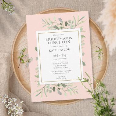 Elegant Blush Pink Greenery Bridesmaids Luncheon Invitations