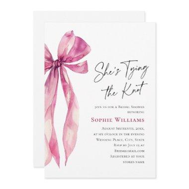 Elegant Blush Pink Hand Drawn Bow Bridal Shower Invitations