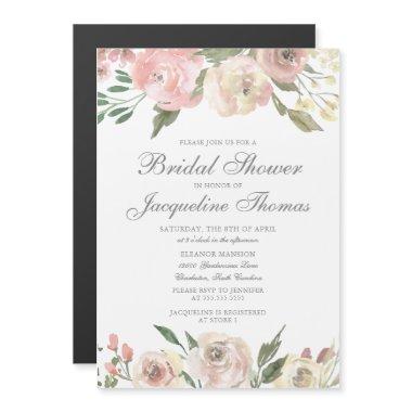 Elegant Blush Pink Ivory Floral Bridal Shower Magnetic Invitations