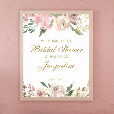 Elegant Blush Pink Ivory Gold Floral Bridal Shower Poster