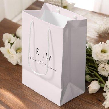 Elegant Blush Pink Minimalist Monogram Name Medium Gift Bag